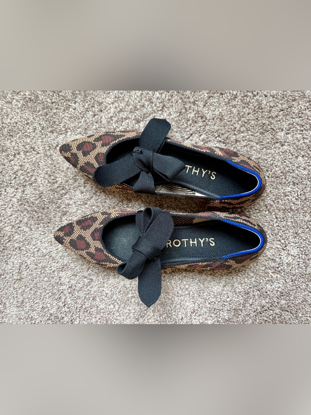 Rothy's Leopard Pointed Toe Ballet Flat with Black Bow